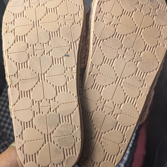 Kate Spade Tan Fuzzy Slippers with Bow - Picture 3 of 4
